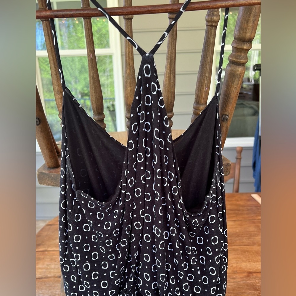 LOFT Outlet Black Mini Dress Flowy Summer Spaghetti Strap White Detailing Sz S - Picture 4 of 10